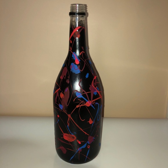 Purple Pink Black Splatter Paint Wine Bottle - Picture 2 of 5